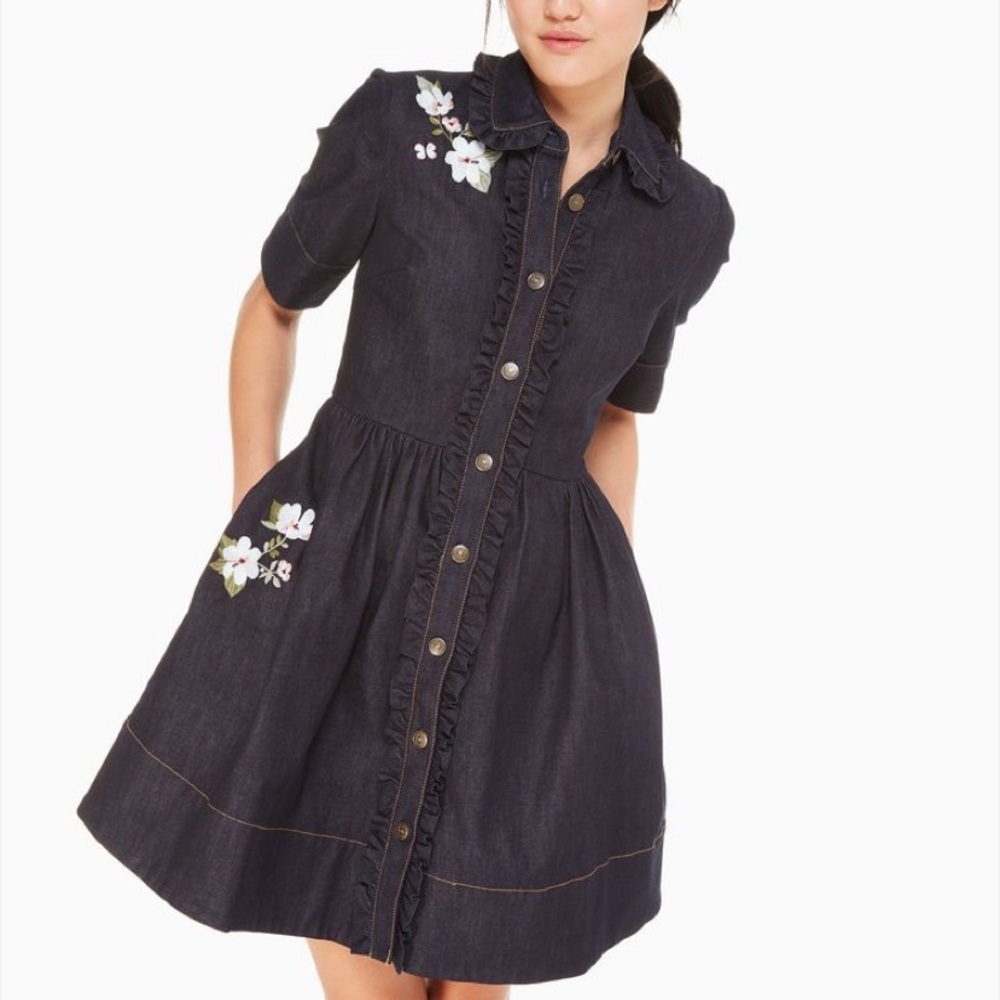 KATE SPADE NY embroidered denim shirtdress